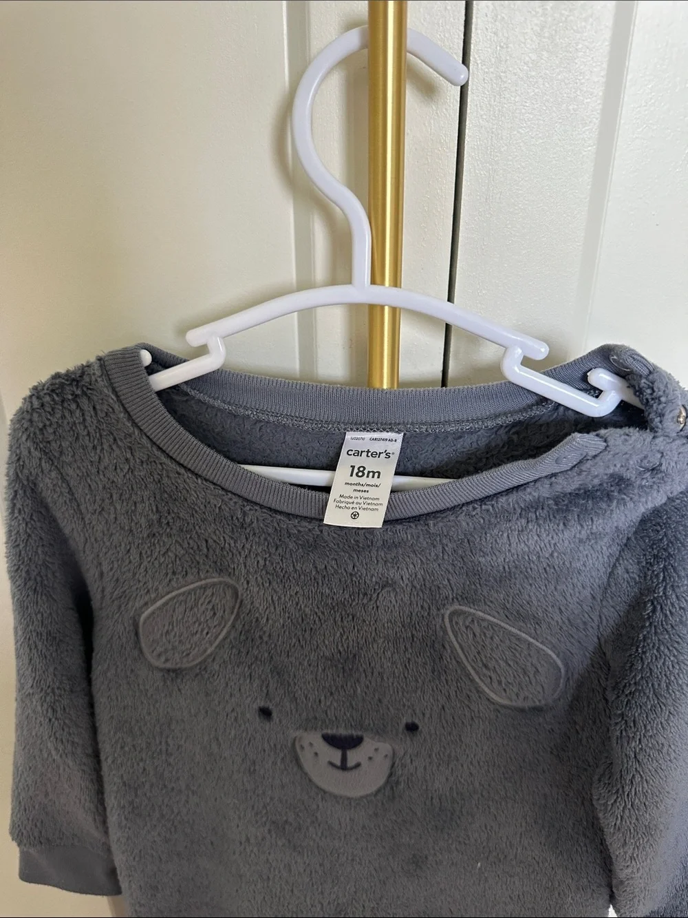 Carter's Dark Gray Plush Bear Footed One-Piece